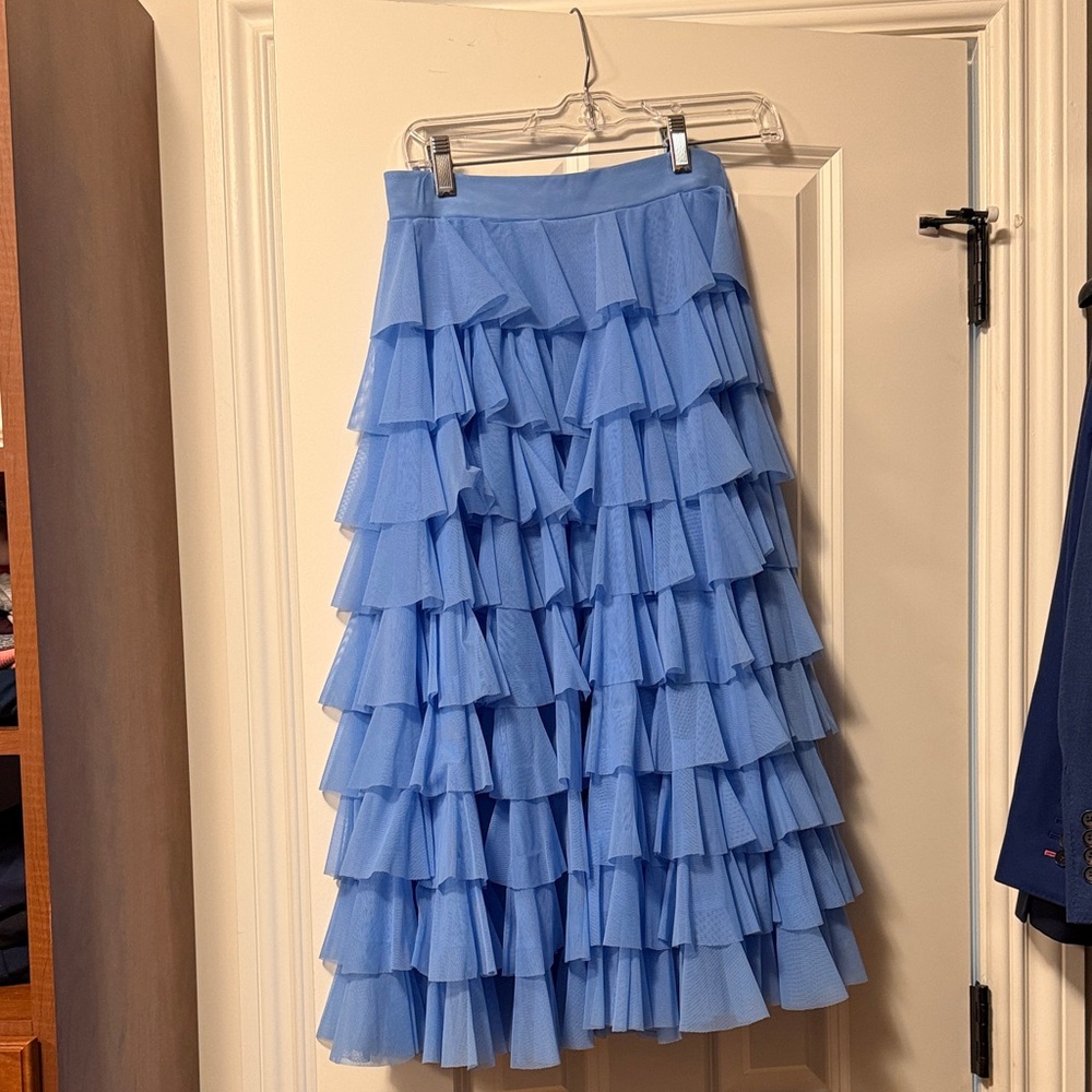 Chic Blue Ruffled A-Line Skirt